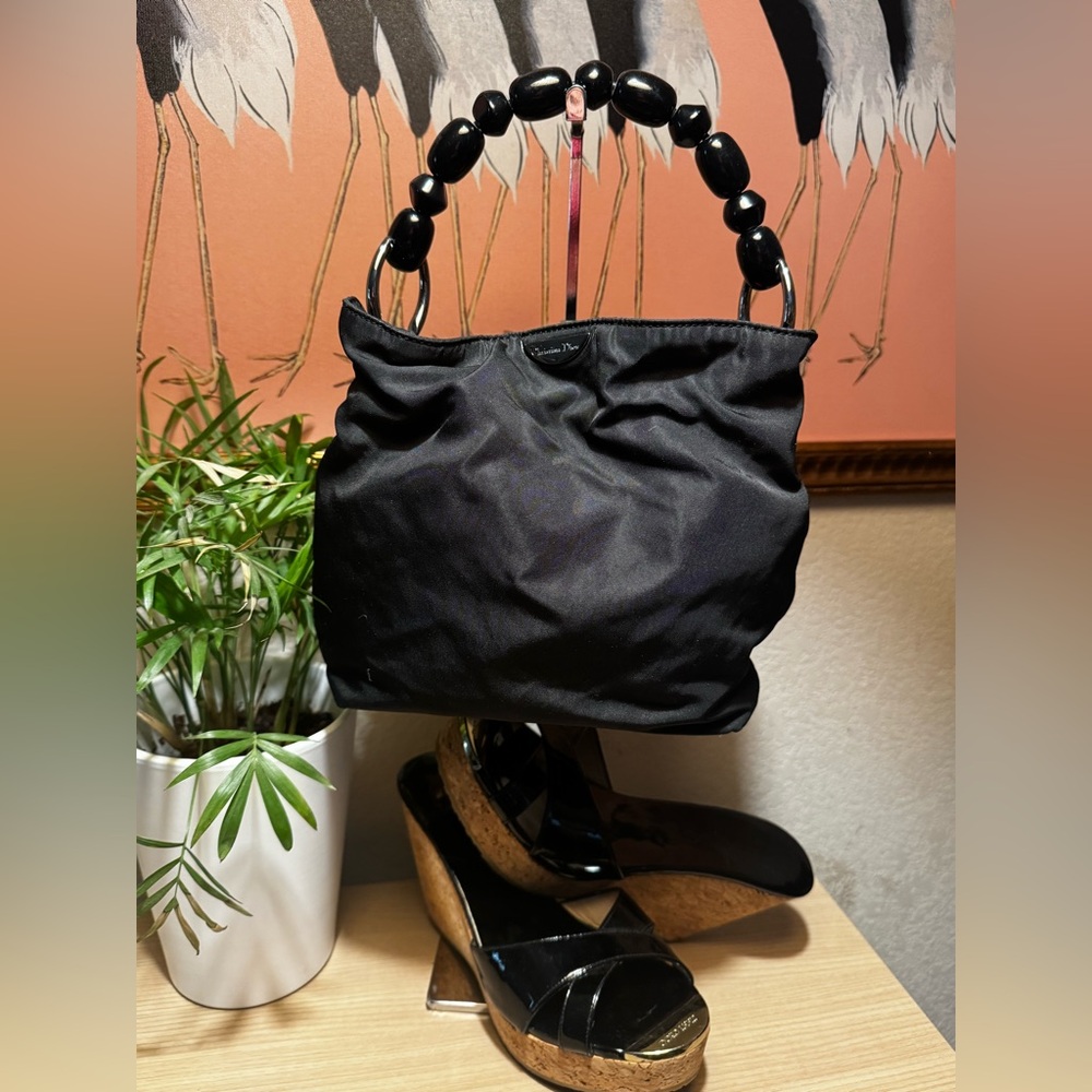 DIOR Christian Dior Vintage Nylon Maris Pearl/beaded handle Bag y2k